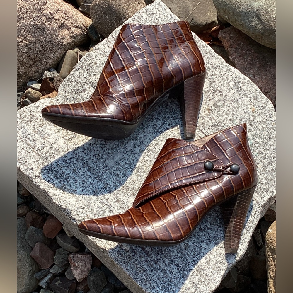 🐊 BOOT SHOE BROWN Alligator Embossed EVC LYDIA Spiegel Sz 6 DeadStock NWOT
